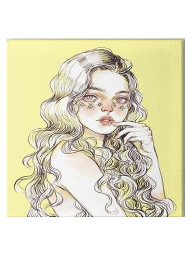 Girl Animation Hidden Frame Canvas Wall Painting Yellow/Black/White 50 x 50cm