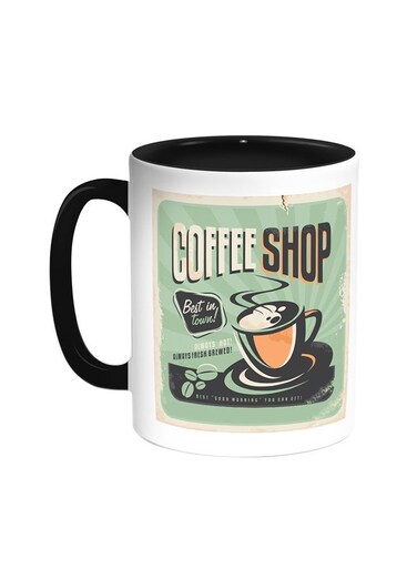 Coffee Shop Printed Mug Black/White 11ounce