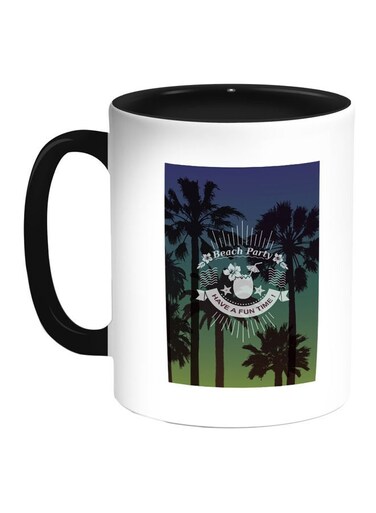 Beach Party Printed Coffee Mug Blue/White/Black 11ounce