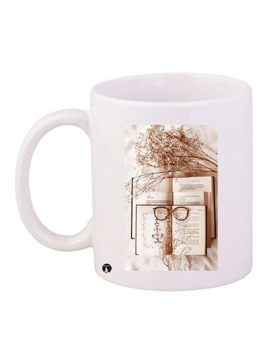 Books Printed Ceramic Coffee Mug White/Beige/Brown 11ounce