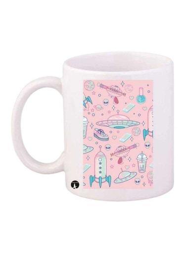 Space Printed Coffee Mug White/Pink