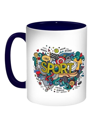 Sports Games Printed Coffee Mug Blue/White/Green 11ounce