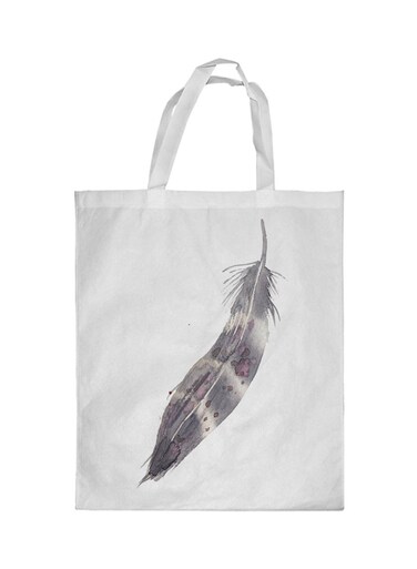 Bird Feather Printed Shopping Bag White