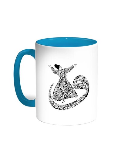 Arabic Letters Printed Coffee Mug Turquoise/White 11ounce
