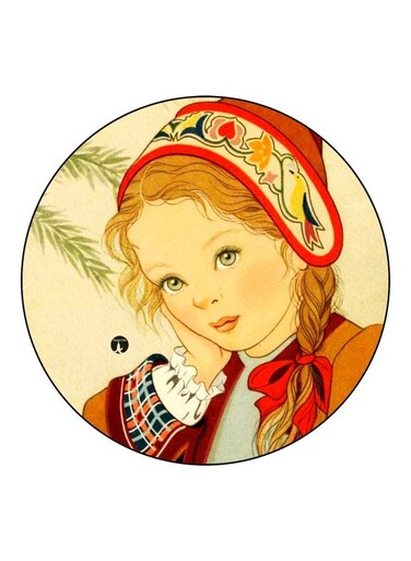Girl Printed Fridge Magnet Beige/Red/Brown 5.5cm
