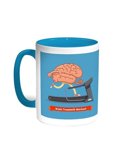Brain Treadmill Workout Printed Coffee Mug Turquoise/White 11ounce
