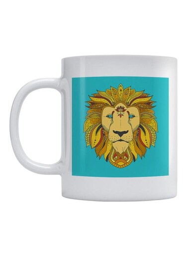 Lion Mandala Printed Mug White/Blue/Yellow
