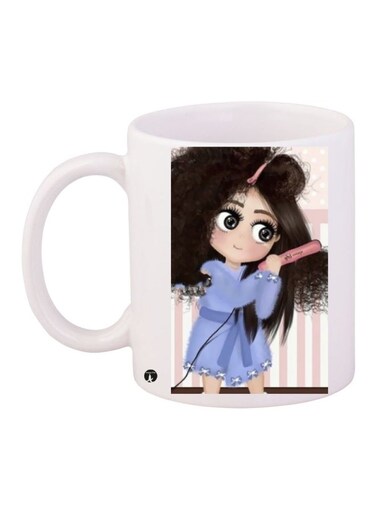 Printed Ceramic Coffee Mug White/Blue/Pink