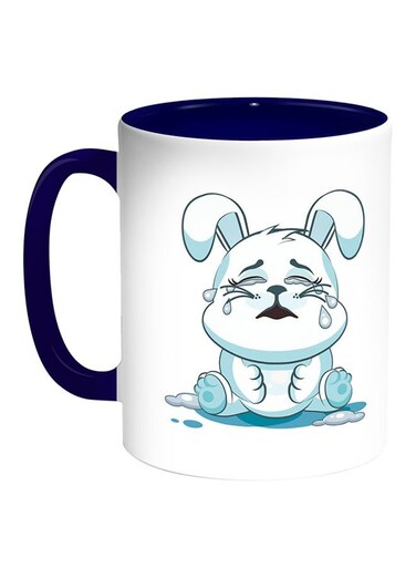 Rabbit Printed Coffee Mug White/Blue 11ounce