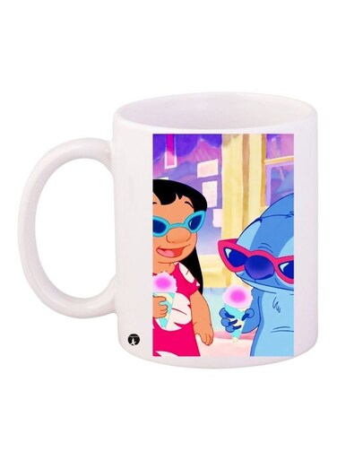 Cartoon Printed Coffee Mug White/Pink/Blue 11ounce