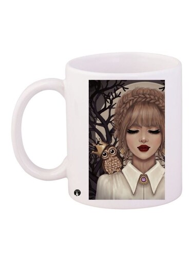 Printed Ceramic Coffee Mug White/Brown/Beige