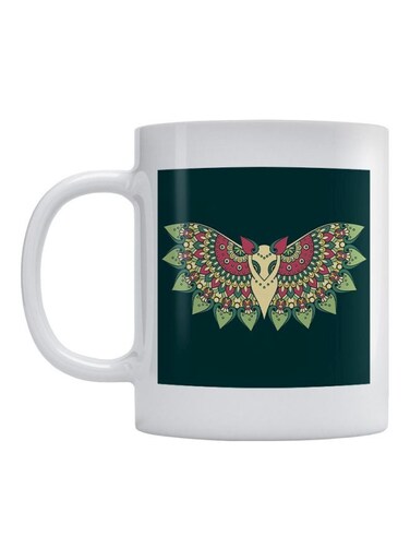 Bat Mandala Printed Mug White/Green/Pink
