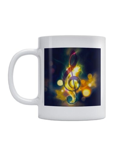 Music Printed Coffee Mug White/Yellow/Purple 350ml