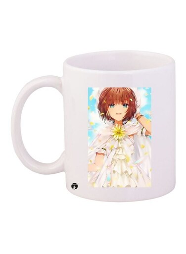 Cartoon Girl Printed Coffee Mug White/Yellow/Blue 11ounce