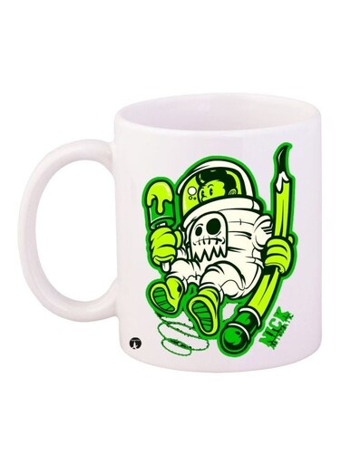Cartoon Printed Coffee Mug White/Green 11ounce