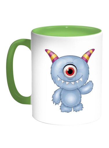 Cartoon Printed Coffee Mug White/Green 11ounce