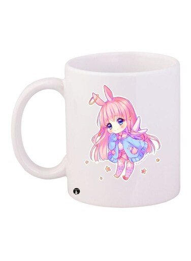 Cartoon Girl Printed Coffee Mug White/Pink/Blue 11ounce