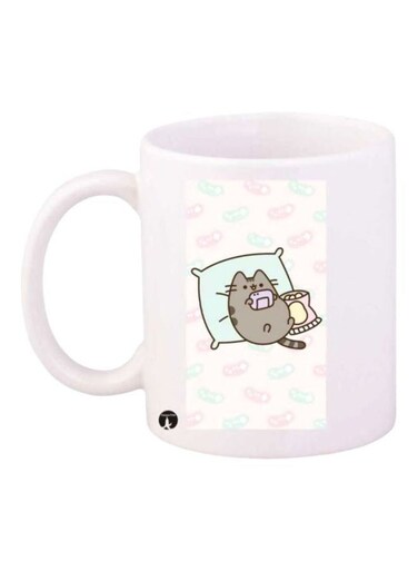 Sleepy Cat Printed Coffee Mug White/Blue/Grey