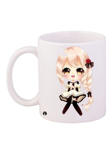 Anime Printed Coffee Mug White/Pink/Gold 11ounce