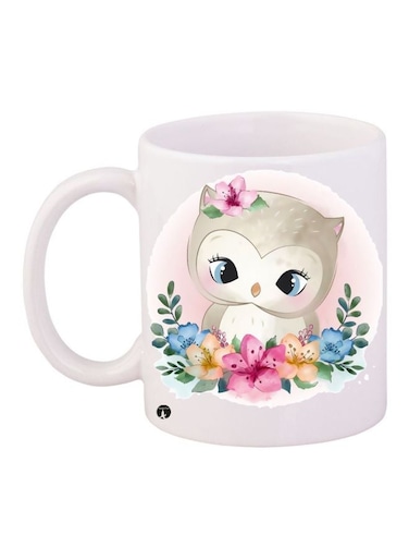 Owl Printed Coffee Mug White/Pink/Beige