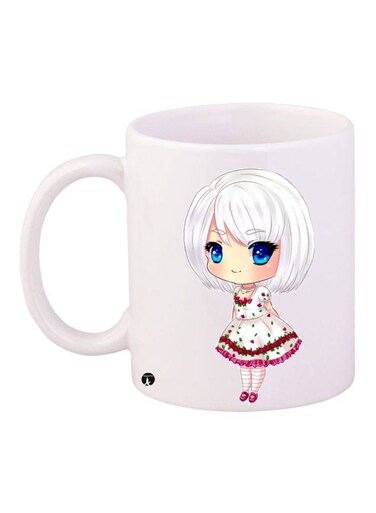 Anime Girl Printed Coffee Mug White/Beige/Red 11ounce