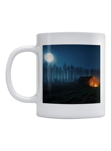 Hut Full Moon Printed Mug White/Blue/Green