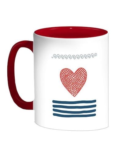 Heart-Shaped Fishing Net Printed Coffee Mug Red/White/Blue