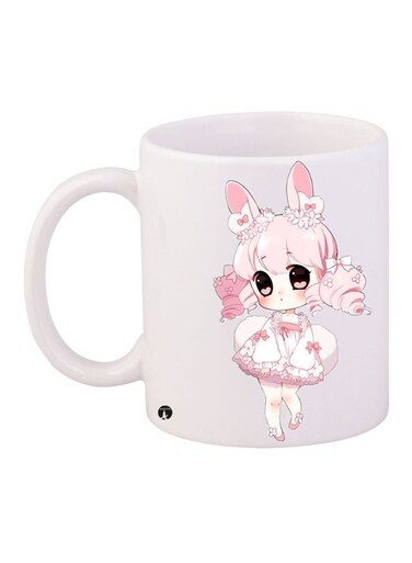 Cartoon Printed Coffee Mug White/Pink/Black 11ounce