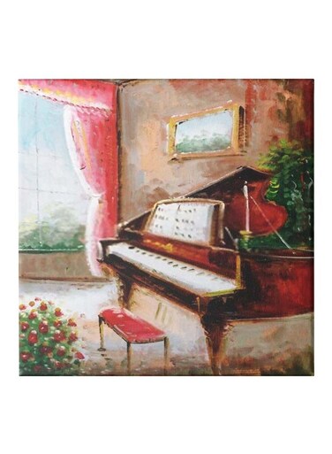 Piano Themed Canvas Wall Painting With Frame Multicolour 50x50cm
