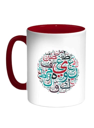 Arabic Letters Printed Coffee Mug Red/White/Blue 11ounce