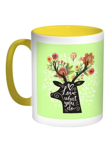 Love What You Do Printed Coffee Mug Light Green/White/Yellow 11ounce