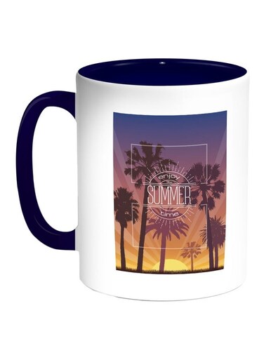 Enjoy The Summer Time Printed Coffee Mug Blue/White/Yellow 11ounce