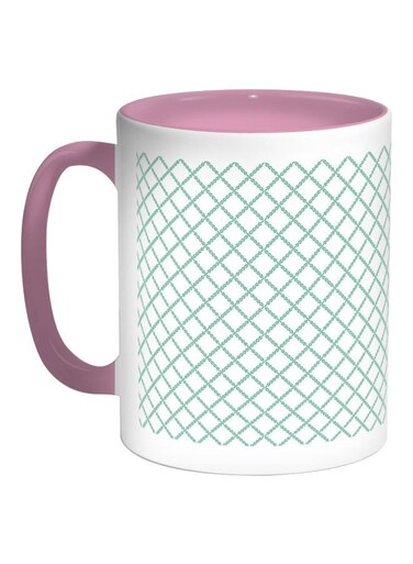 Circles And Squares Printed Coffee Mug Pink/Green/White 325ml
