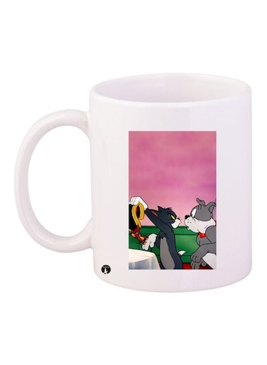 Tom And Jerry Printed Coffee Mug White/Pink/Grey 11ounce