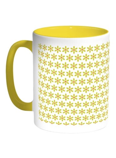 Stars Motifs Printed Coffee Mug Yellow/Green/White 325ml