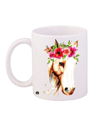 Horse Printed Coffee Mug White/Pink/Green