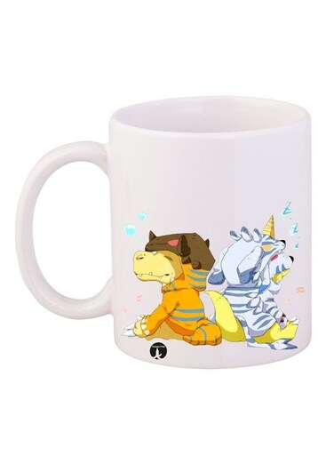 Anime Digimon Printed Mug White/Yellow/Brown 12ounce