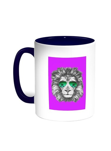 A Lion Wearing Glasses Printed Coffee Mug Blue/White 11ounce