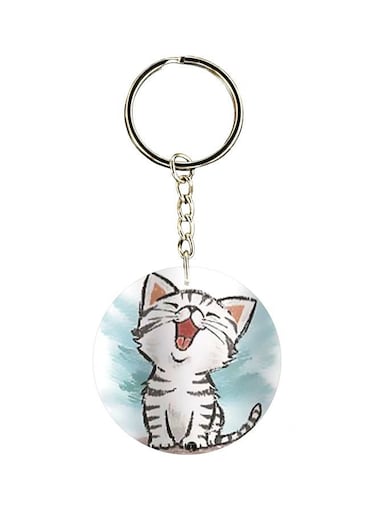 Cartoon Cat Themed Single Sided Keychain