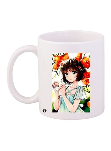 Anime Girl Printed Coffee Mug White/Green/Orange 11ounce