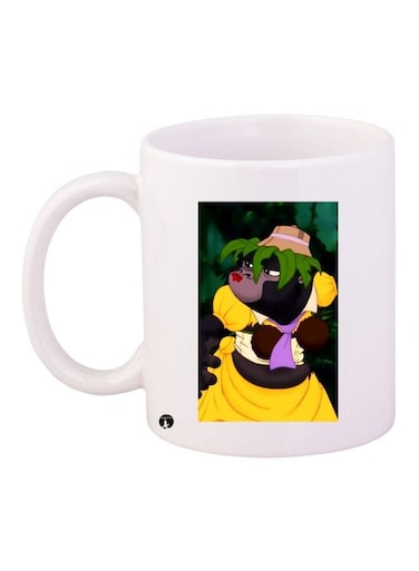 Cartoon Printed Coffee Mug White/Black/Yellow 11ounce