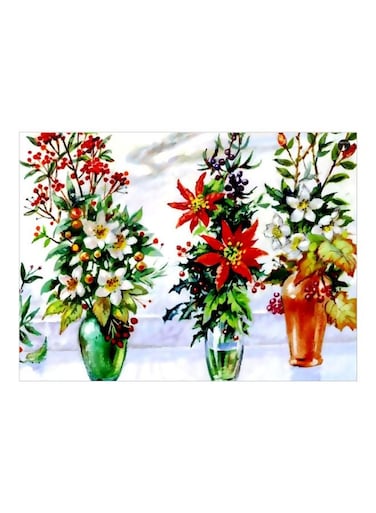 Floral Themed Metallic Plate Green/White/Red 20x15cm