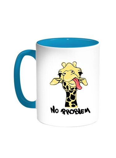 Giraffe - No Problem Printed Coffee Mug Turquoise/White 11ounce