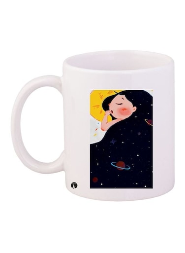Cartoon Printed Coffee Mug White/Blue/Beige 11ounce