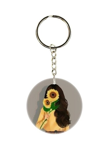 Person Holding Flower Printed Double Sided Keychain