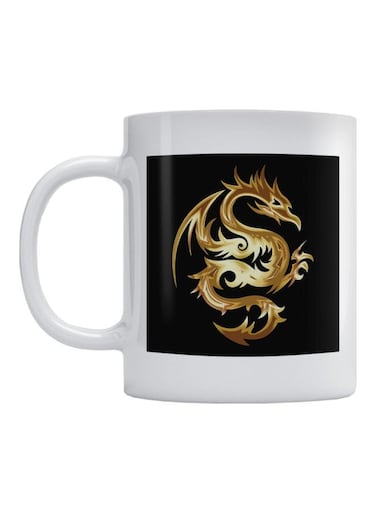 Dragon Printed Ceramic Mug White/Black/Gold 350ml
