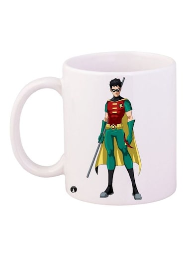 Robin Superhero Printed Coffee Mug White/Green/Yellow 11ounce