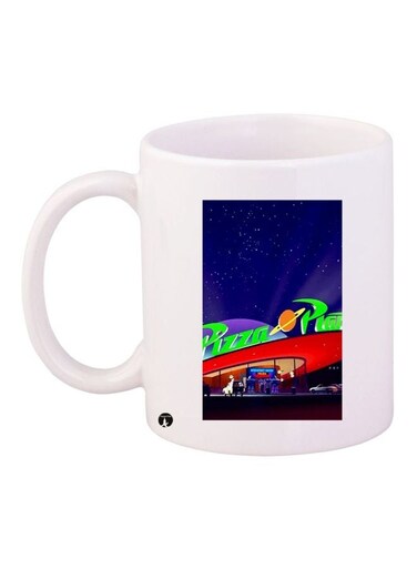 Pizza Planet Printed Coffee Mug White/Blue/Red 11ounce