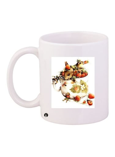 Strawberry Printed Coffee Mug White//Red/Green 11ounce