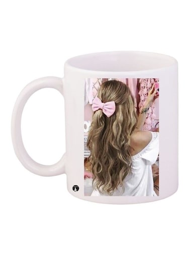 Printed Ceramic Coffee Mug White/Brown/Pink